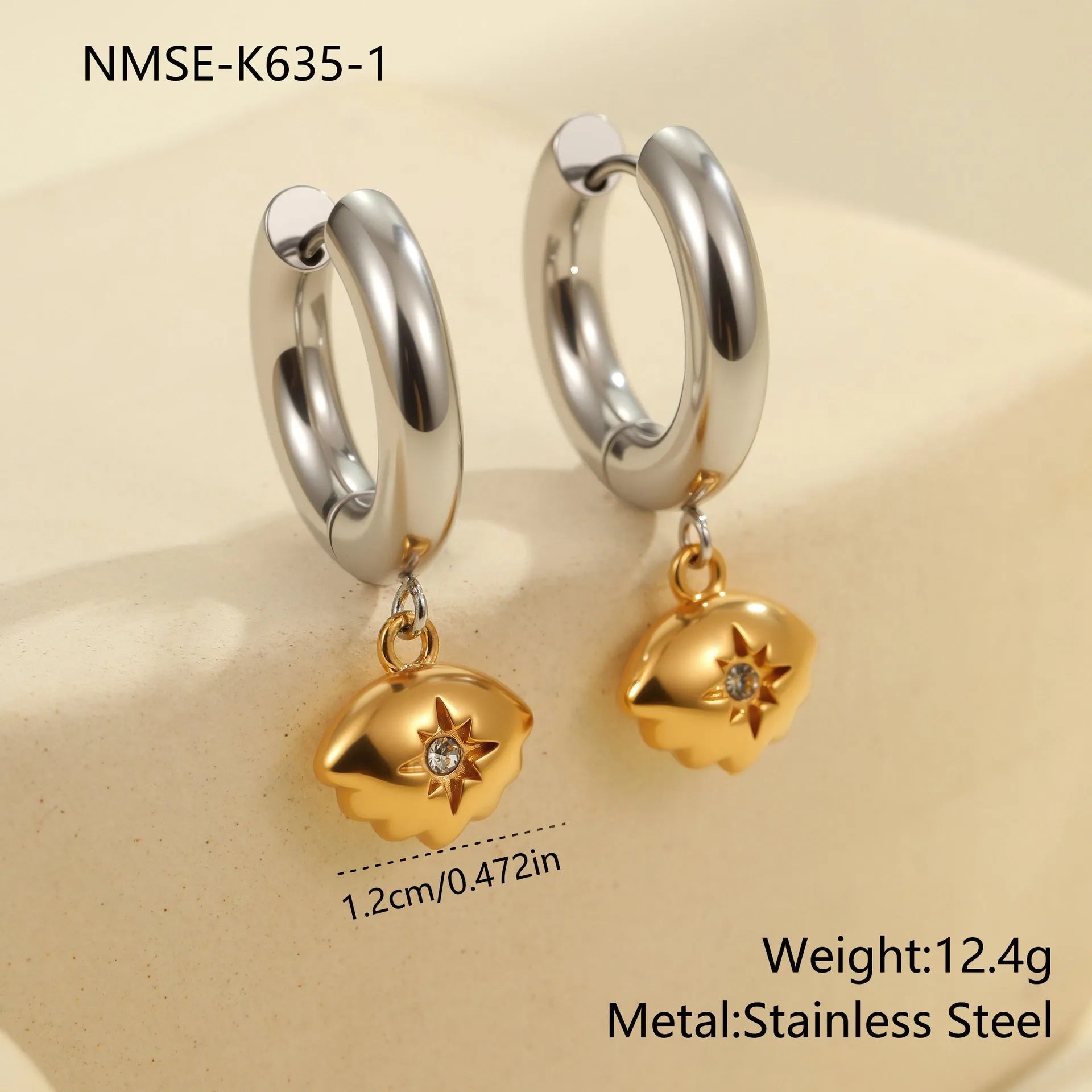 Stainless steel Christmas tree heart earrings with electroplated 18K gold finish and star geometric designs