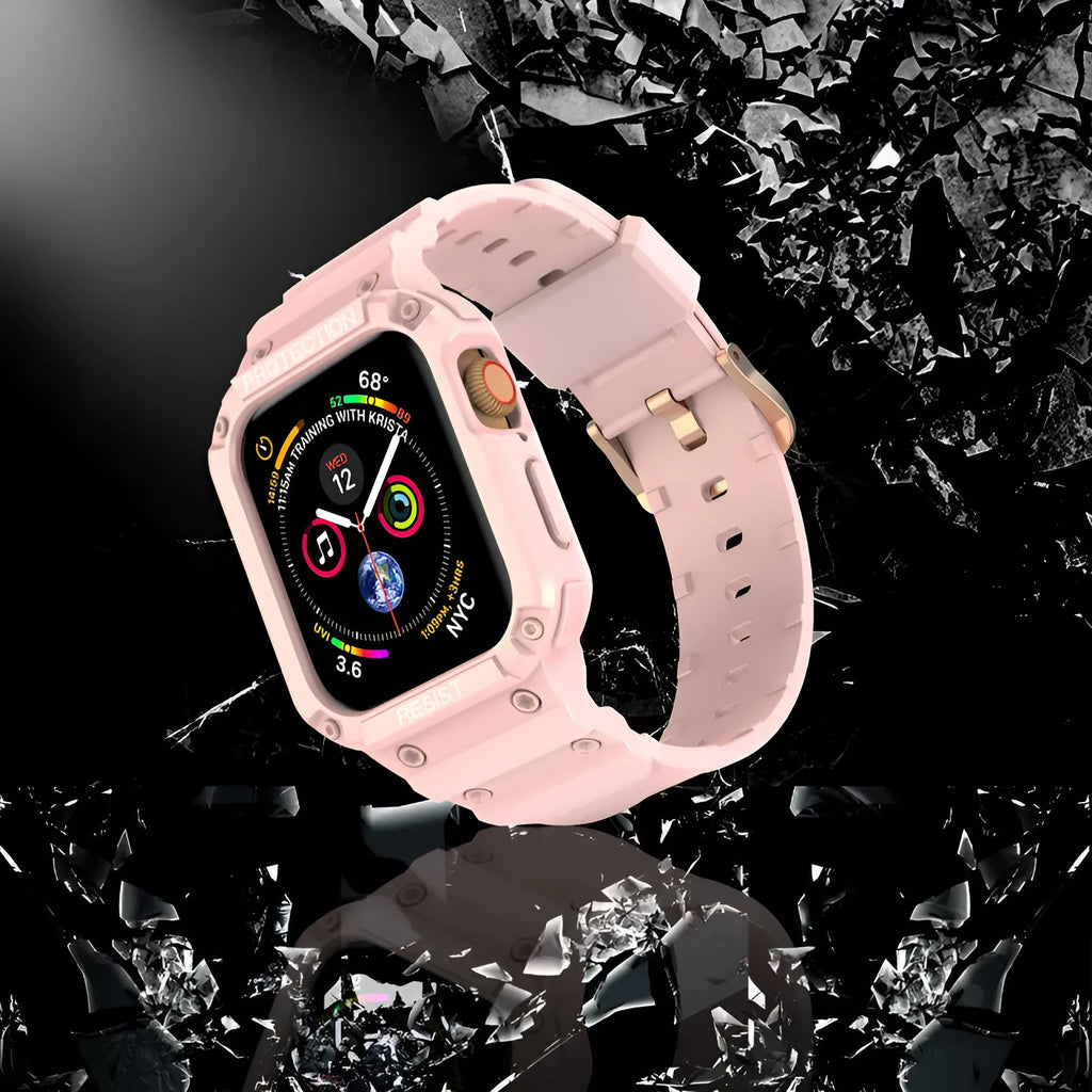 Soft TPU Apple Watch sport strap in multiple colours on a white background, showing 38mm and 42mm size options.