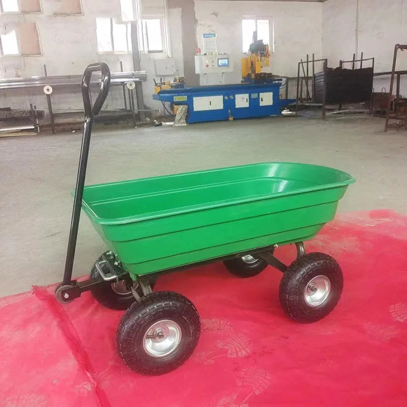 Green four-wheel plastic TC2145 dumptruck toy for kids on a white background.