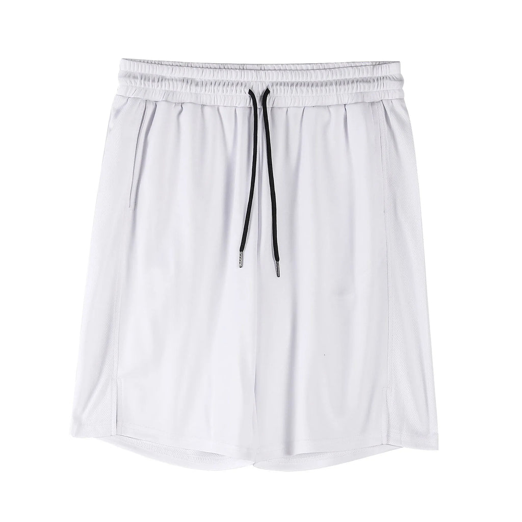 Men's black quick-drying mesh shorts with elastic waist and loose casual fit