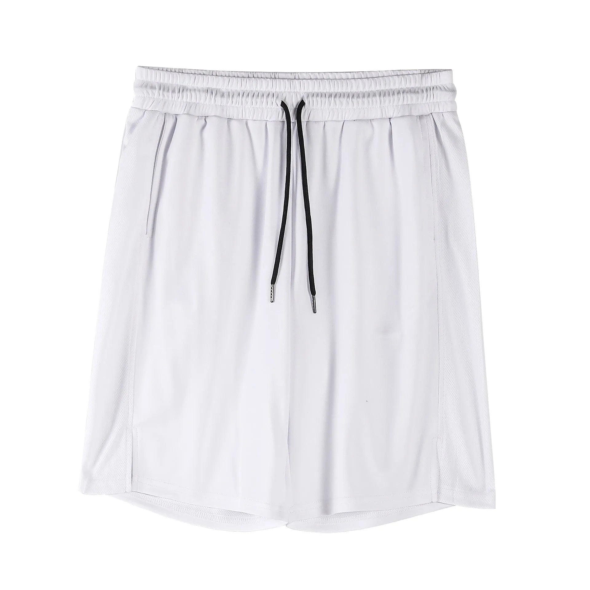 Men's black quick-drying mesh shorts with elastic waist and loose casual fit