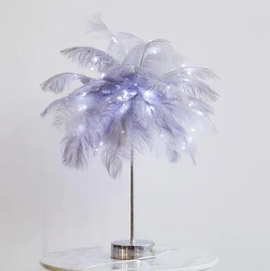 Feather lamp with remote control, USB and battery power, soft night light for bedside or desk