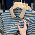 Men's striped short sleeve casual shirt in polyester with mosaic pattern, available in red, blue and green colours