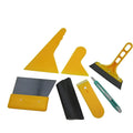 Seven-piece car foil tool set showing scrapers, knives, and a pressing block for film installation.