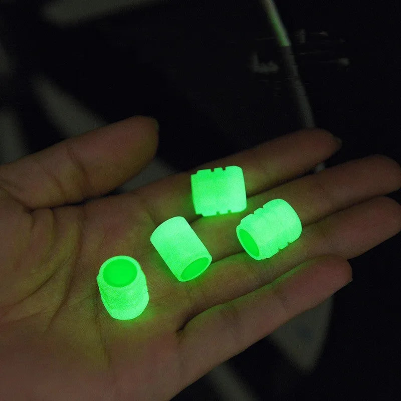 Rubber luminous car valve caps measuring 16mm diameter for universal tyre valve stems