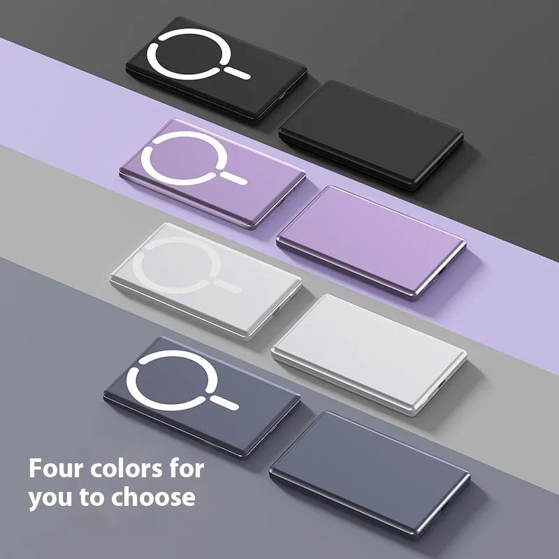 Ultra-thin magnetic power bank in black silver grey violet with 10000mAh or 5000mAh capacity for iPhone charging