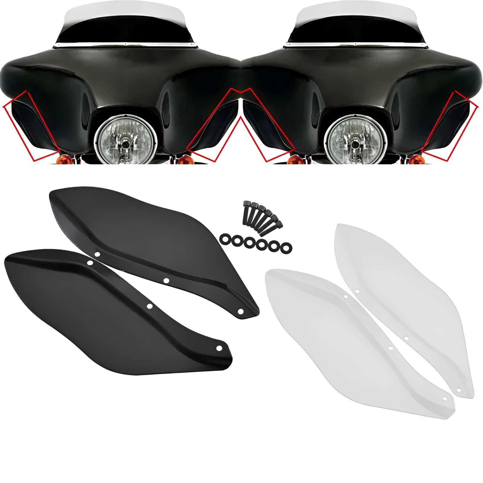 Harley-Davidson motorcycle black and transparent side wing head cover panels