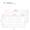 Handbook loose-leaf refill sheets showing floral monthly plan and symphony tri-fold layouts in A5, A6 and A7 sizes