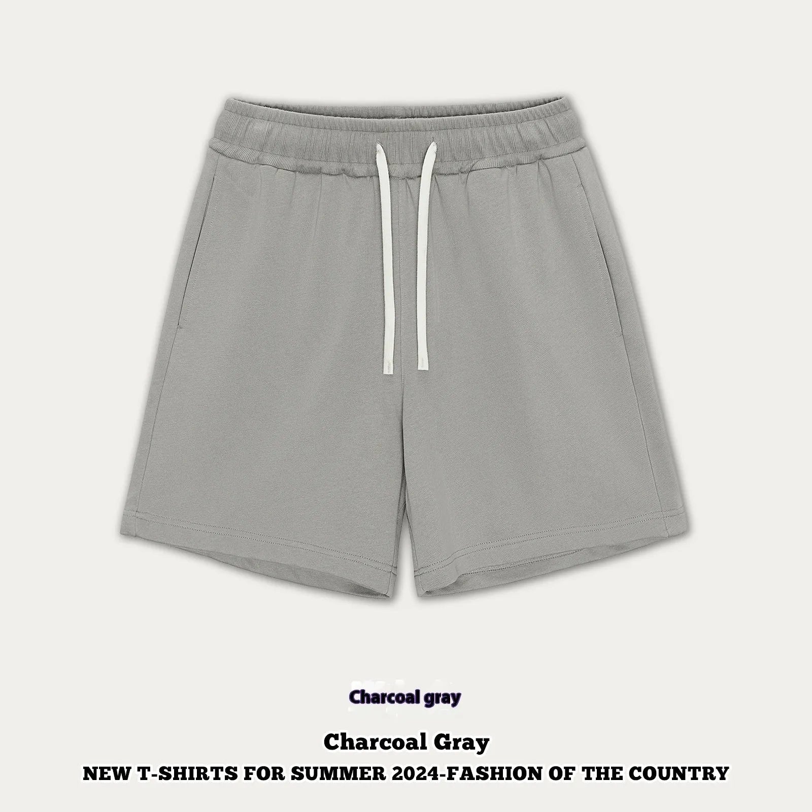 Cotton denim loose-fit shorts for children in charcoal grey, cream apricot, khaki, grey green or black