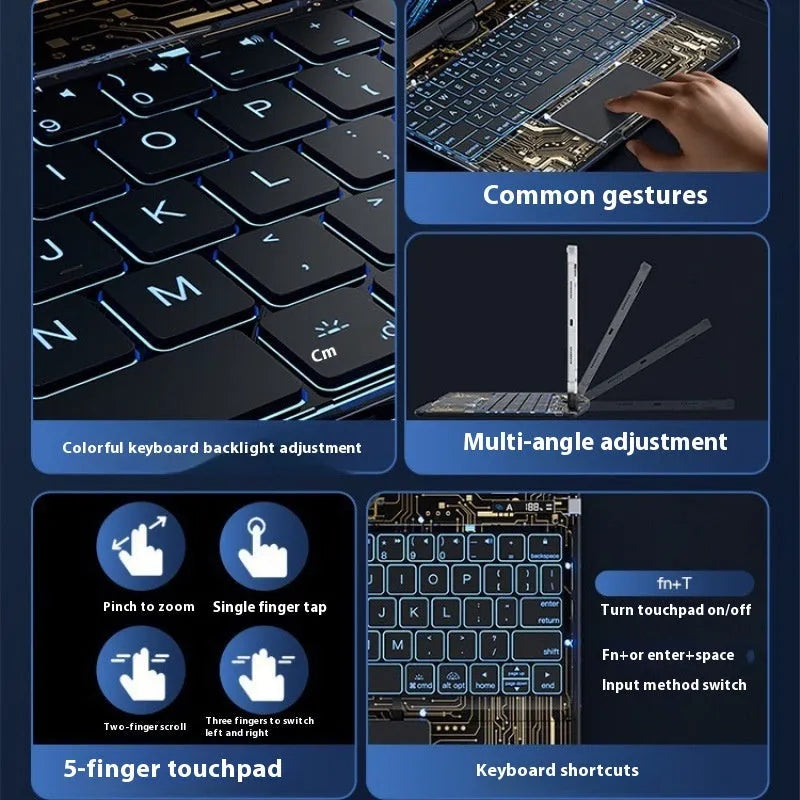 Transparent rotating keyboard protective case for Apple iPad Air tablet showing detachable wireless keyboard.