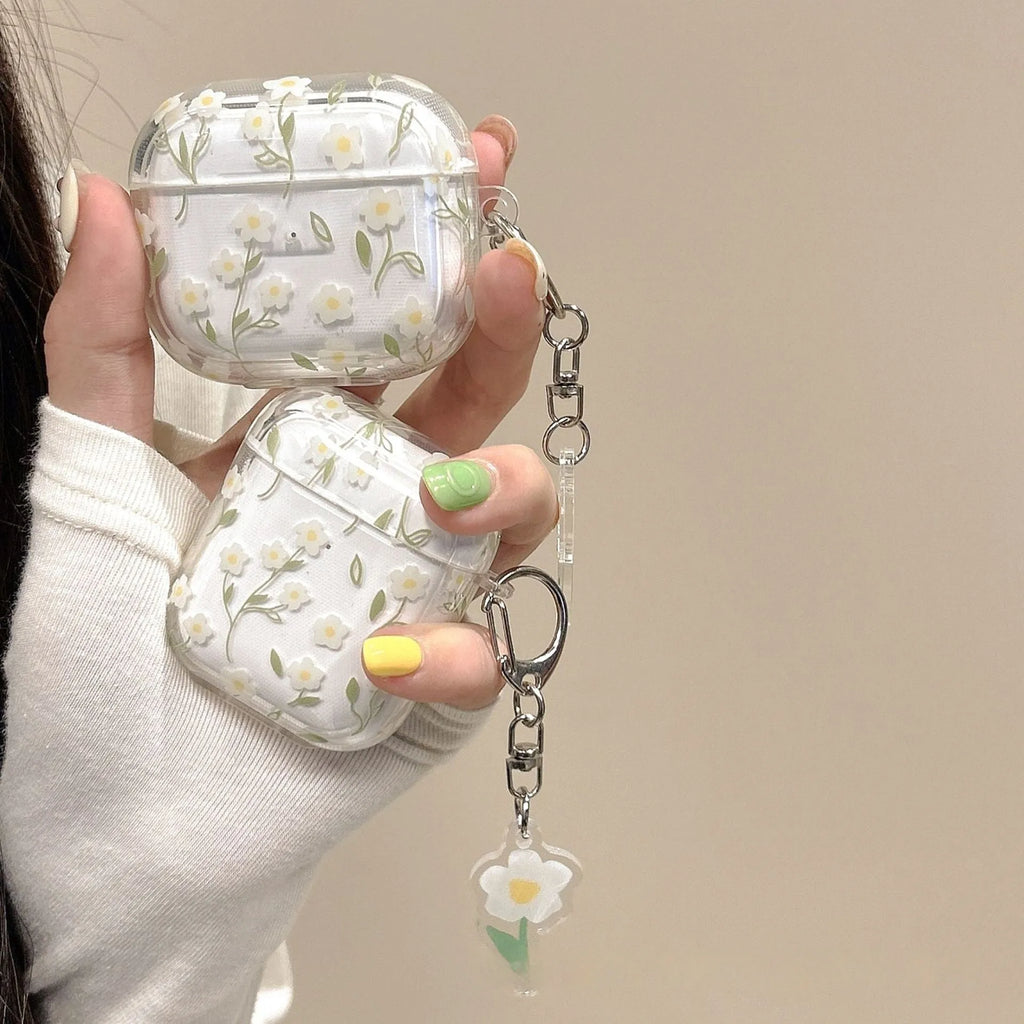 White floral pattern transparent TPU protective case cover for Apple AirPods