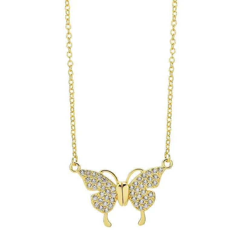 Women's clavicle necklace with magnetic butterfly pendant on twisted chain in gold finish