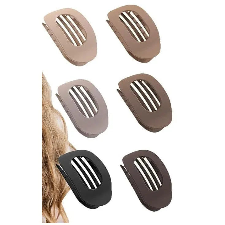 Set of six nude-coloured plastic hair clips with a quadrilateral shape and frosted grip.