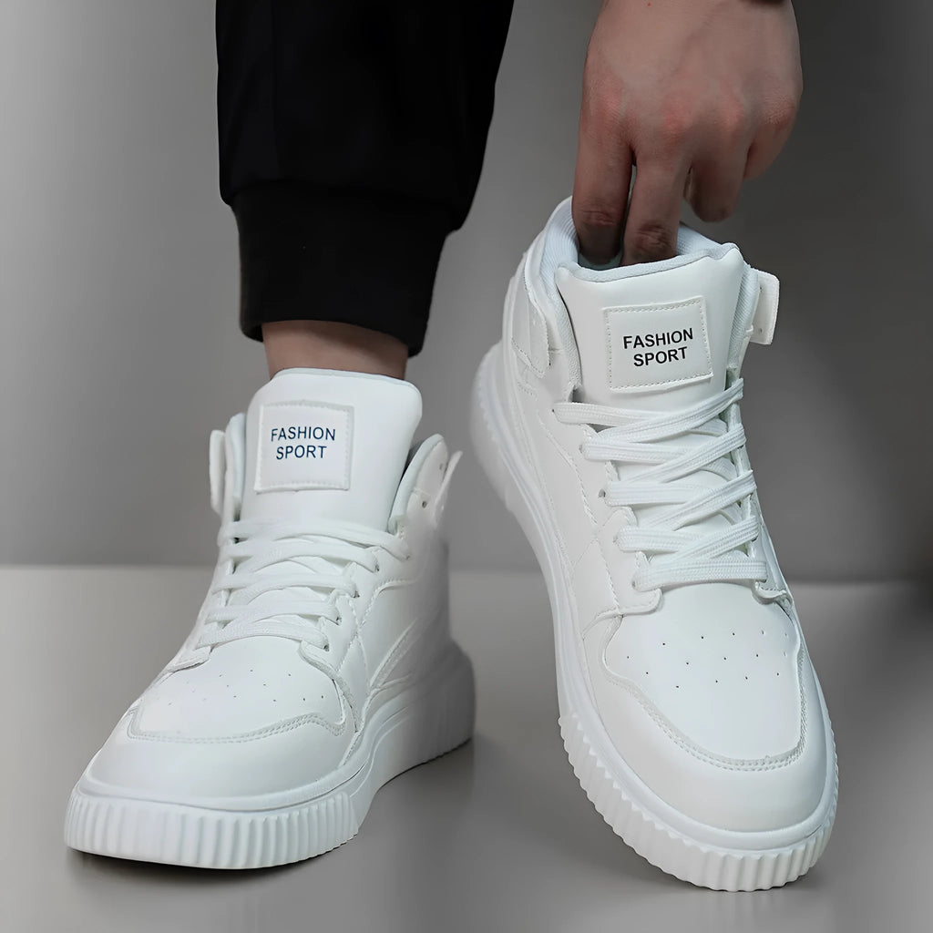 Men's white round toe casual shoes with a microfiber upper for autumn and winter