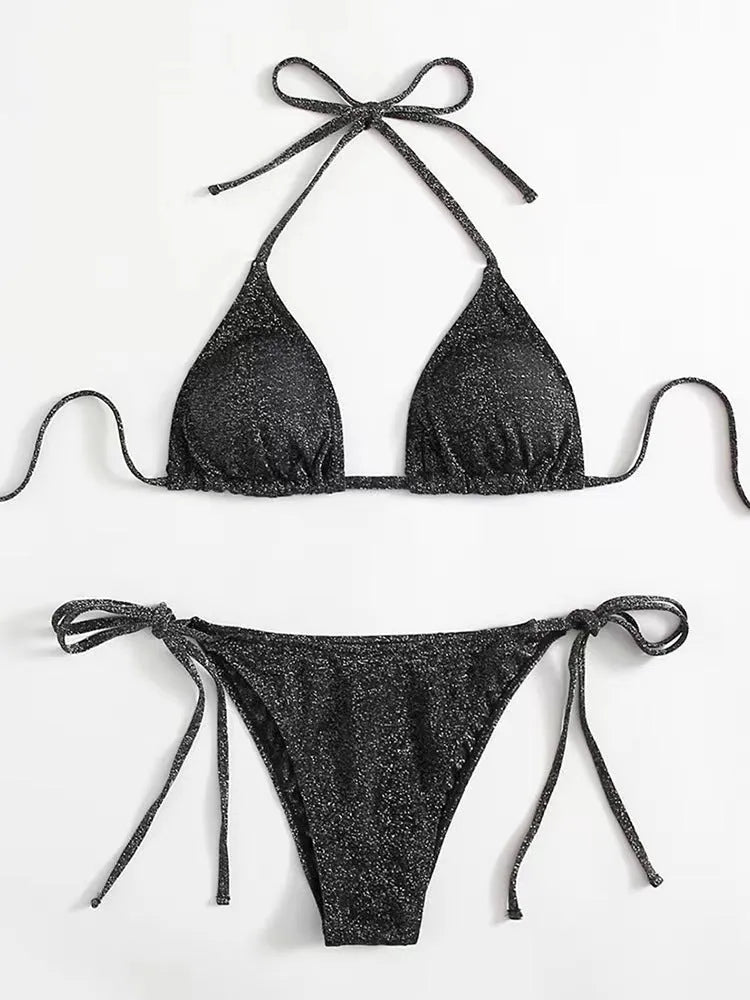 Women's split bandage style bikini swimsuit in polyester, shown in one of six available colours.