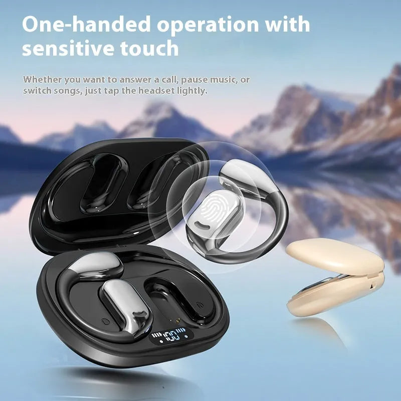 Noise reduction sports ear hook headphones in black with Type-C charging port and ear hook design