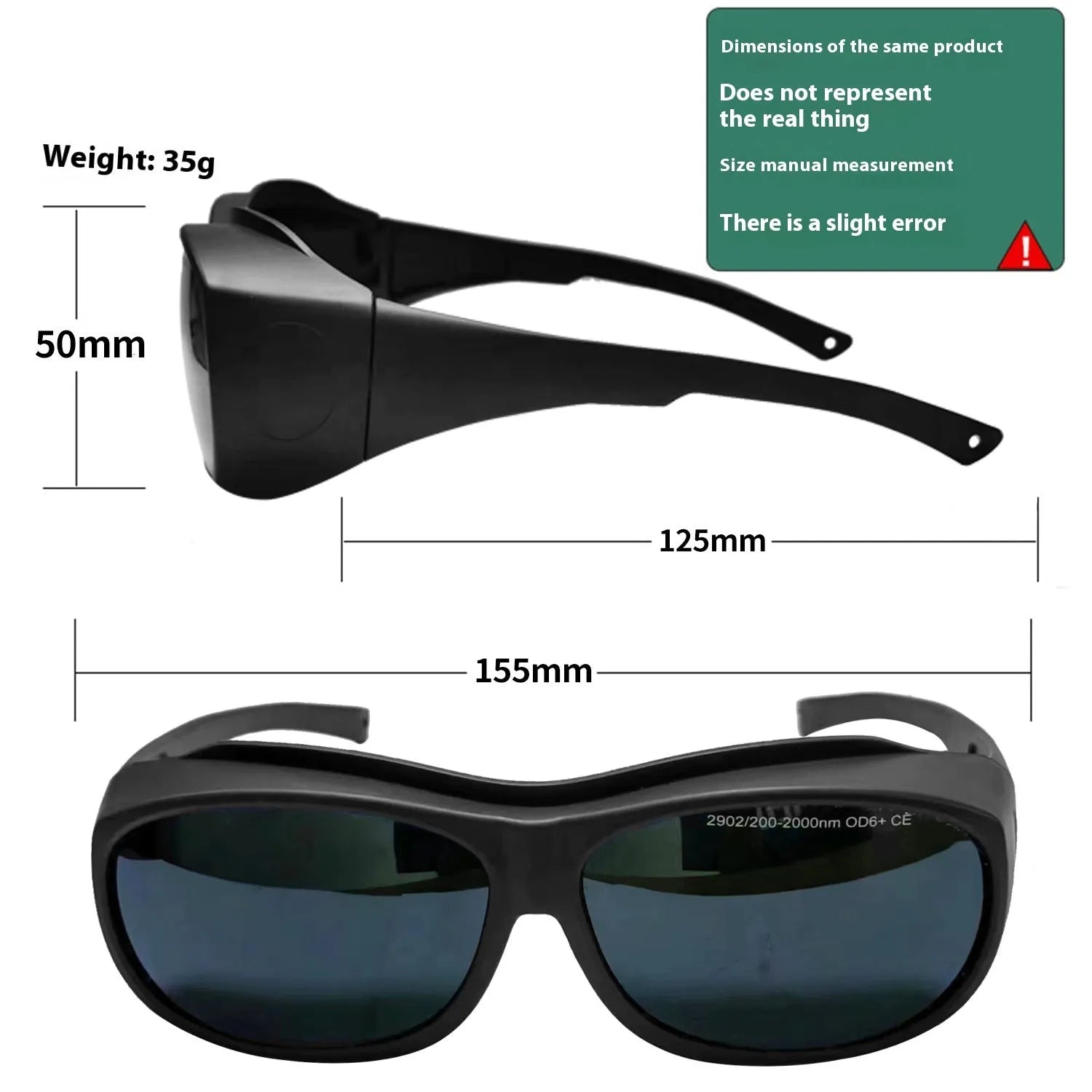 200-2000nm laser protection goggles with polycarbonate construction for welding and photon treatments