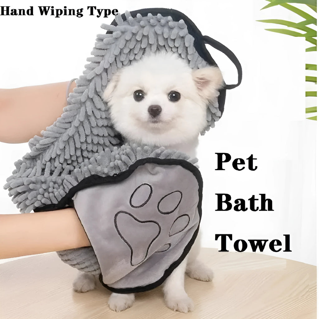 Pet bath towel for dogs and cats measuring 62cm by 23cm in fibre absorbent material