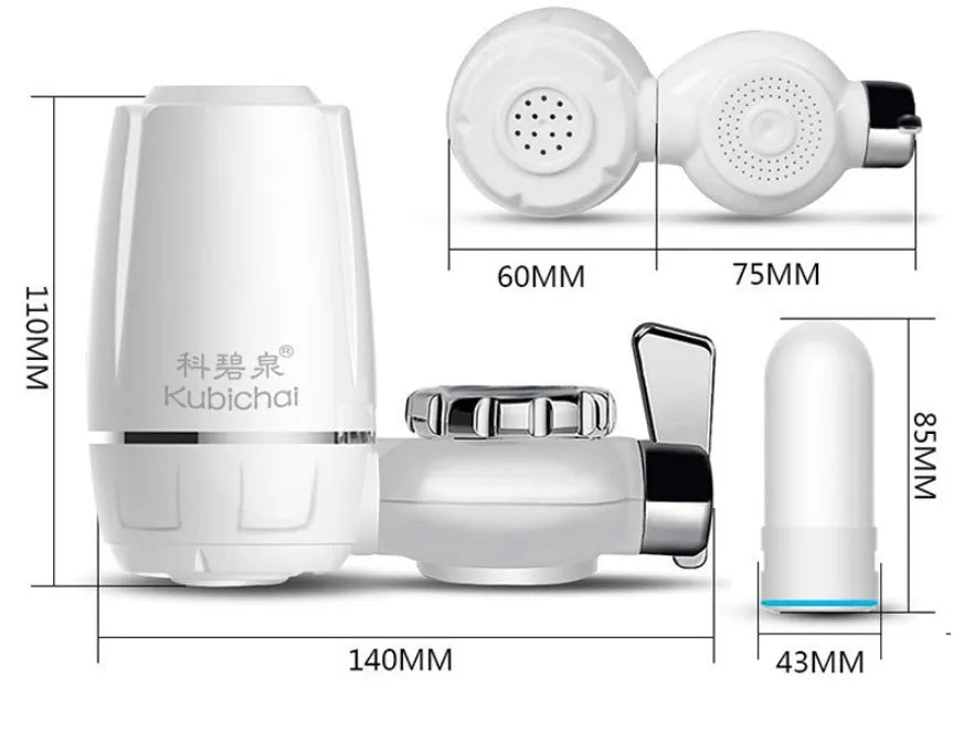 White plastic faucet-mounted water filter with switch control and ceramic cartridge