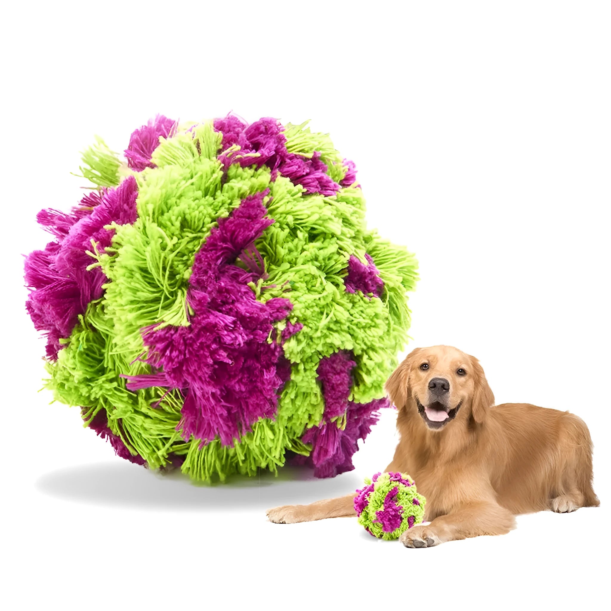 Purple plush sea ball dog chew toy with 15cm diameter for teeth cleaning