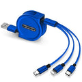 Telescopic 3-in-1 charging cable extended to 120 cm length with TPE body and titanium alloy connectors