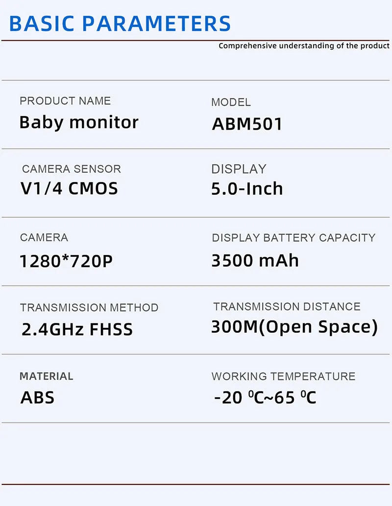 White wireless baby monitor with 5-inch screen showing baby room video