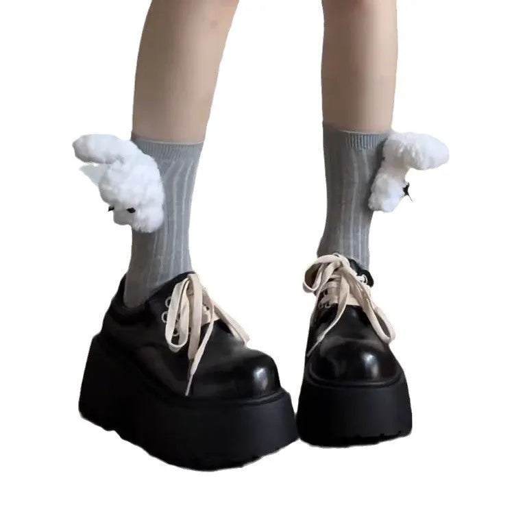 Matte black women's lace-up shoes with a chunky 6-8cm platform heel and round toe.