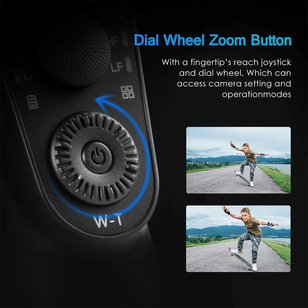 Black three-axis handheld gimbal stabiliser for mobile phones with hard case, soft case, and tripod.