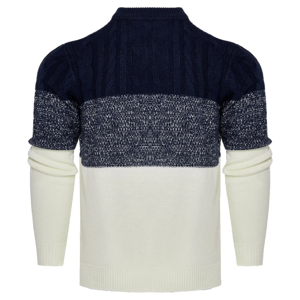 Men's crew neck knitted sweater in a long-sleeved pullover style for fall and winter.