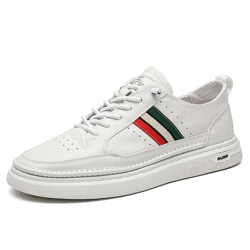 Summer breathable unisex casual shoes with inner increase, leather upper, round toe, white colour
