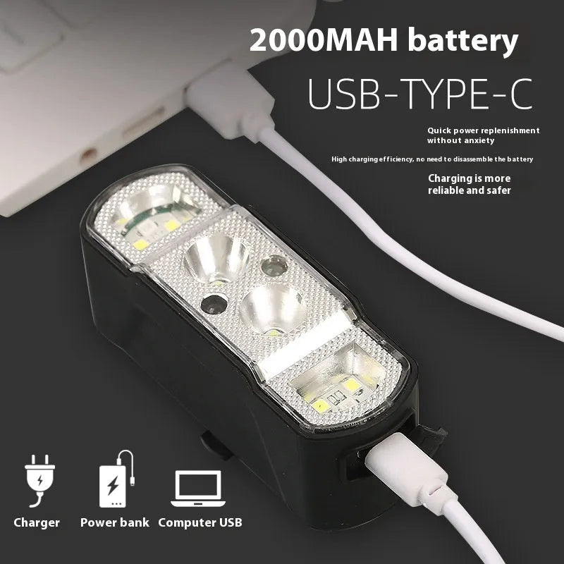Black ABS bicycle headlight with XPG-LED lamp bead and rechargeable battery