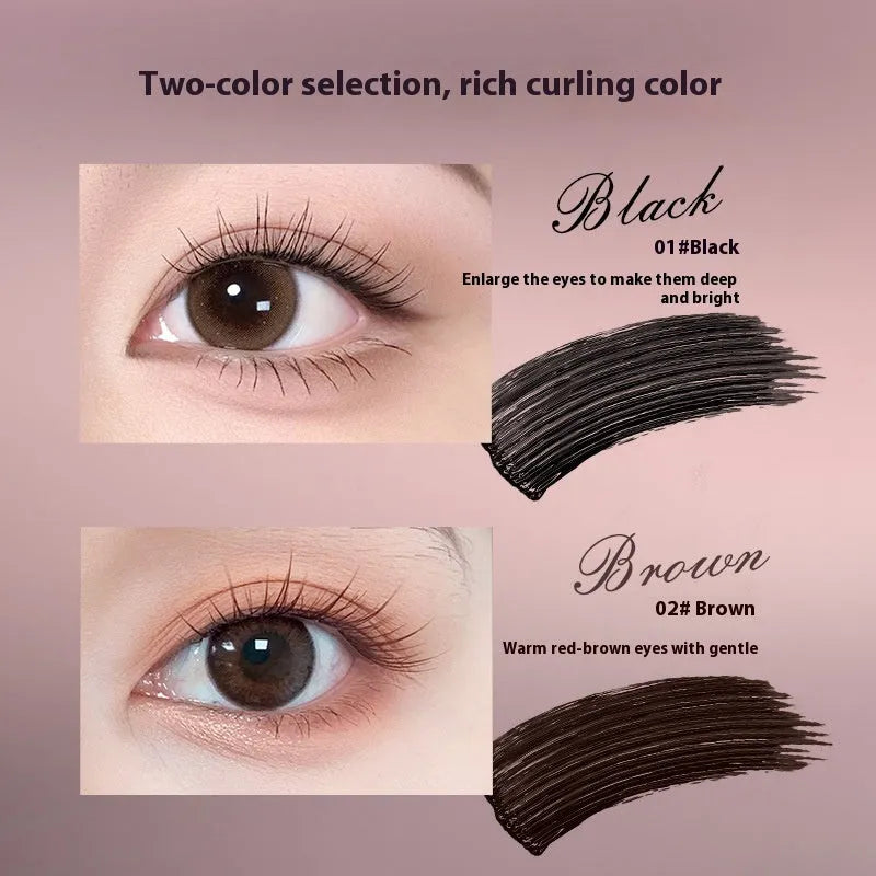 Long-lasting curling mascara tube in black and brown colour options