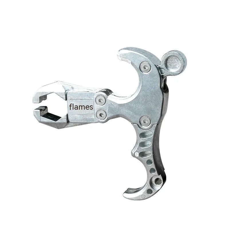 Zinc alloy archery release aid with a two-axis harpoon clip and adjustable fitting.