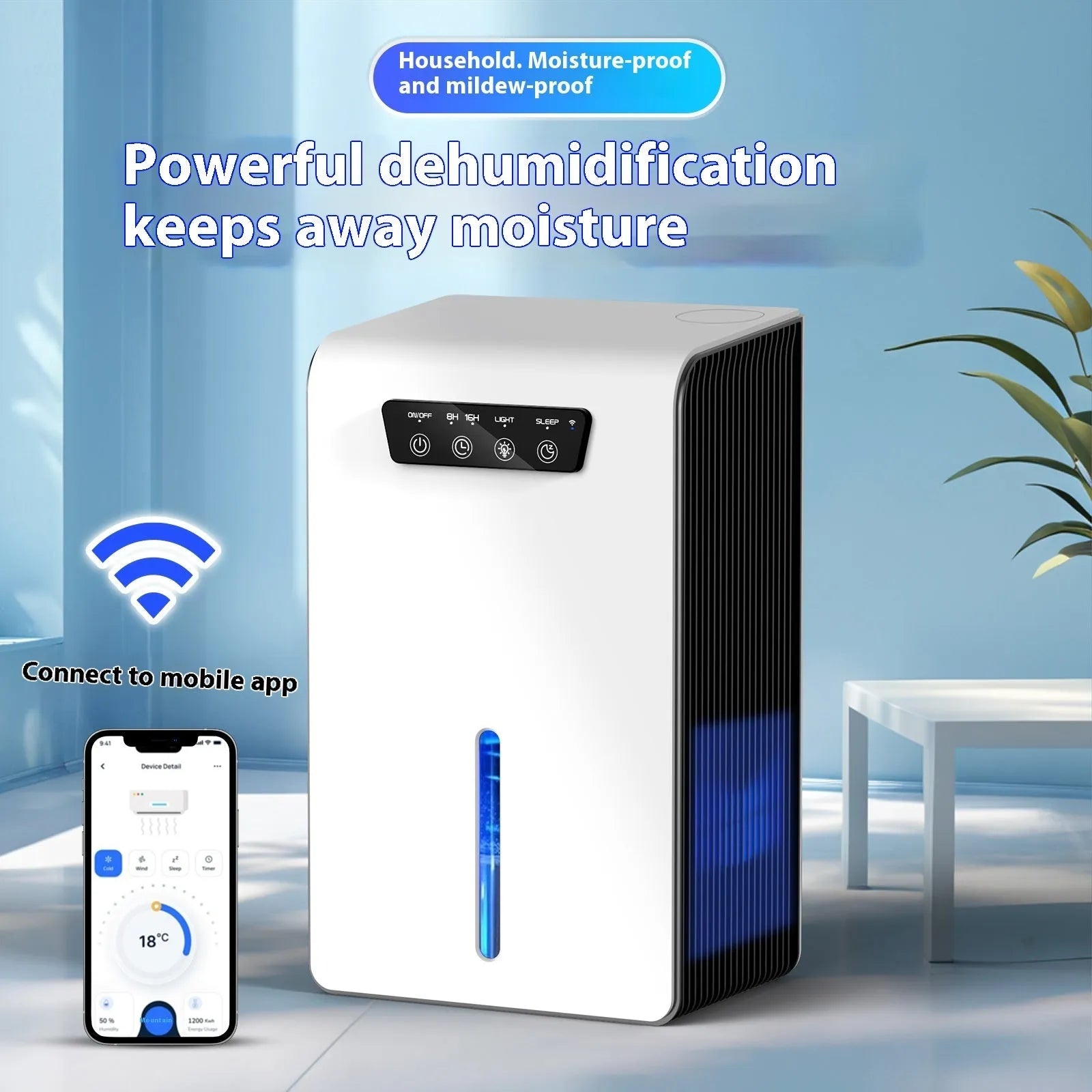 Milky white compact silent dehumidifier for small rooms and bedrooms