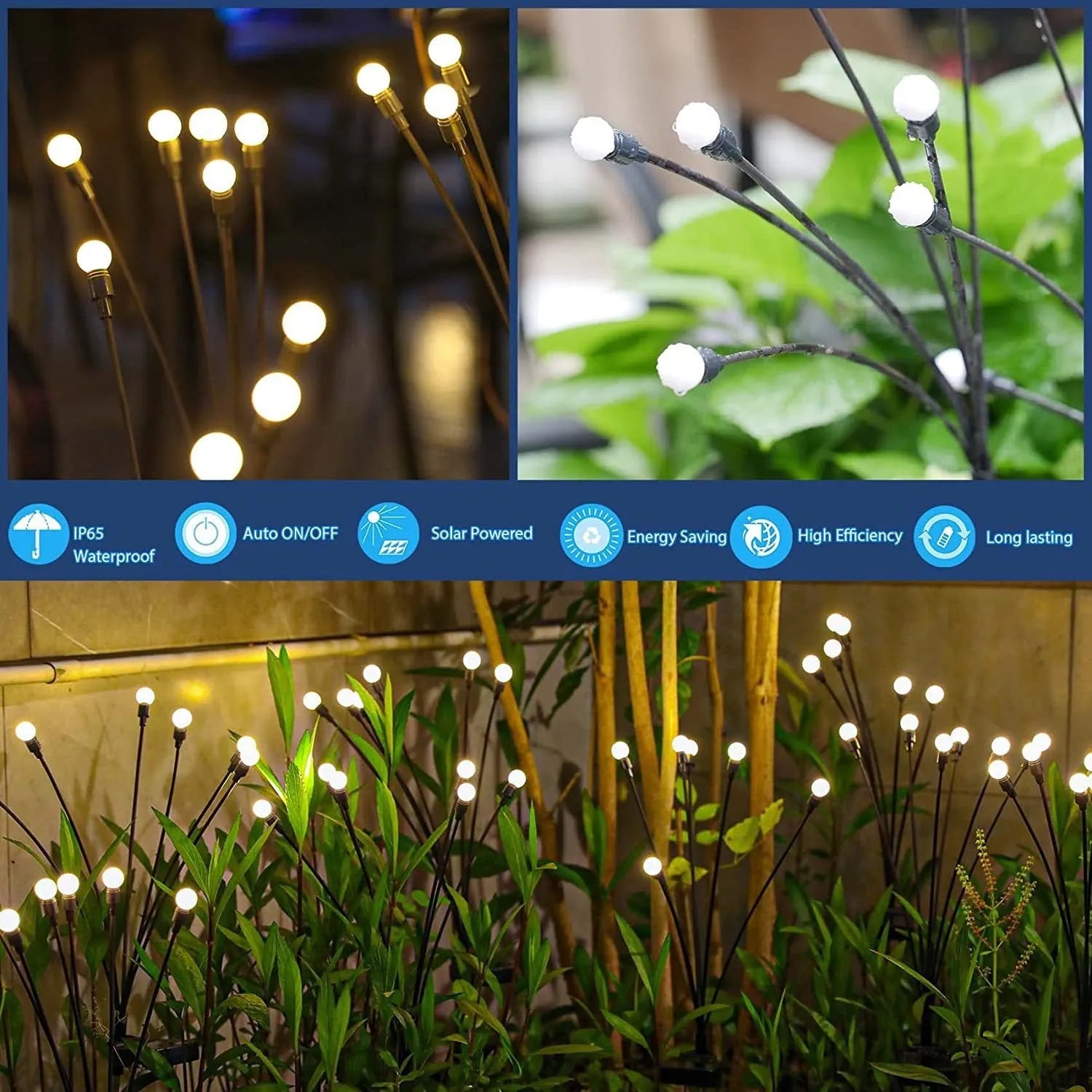 Solar-powered garden ground light with multiple LED heads and automatic dusk-to-dawn operation