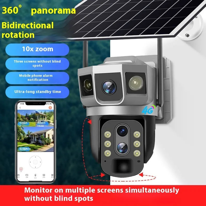 V380 4G outdoor security camera with solar panel and 10x zoom lens