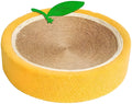 Yellow round sisal cat scratching board with concave centre forming a bed