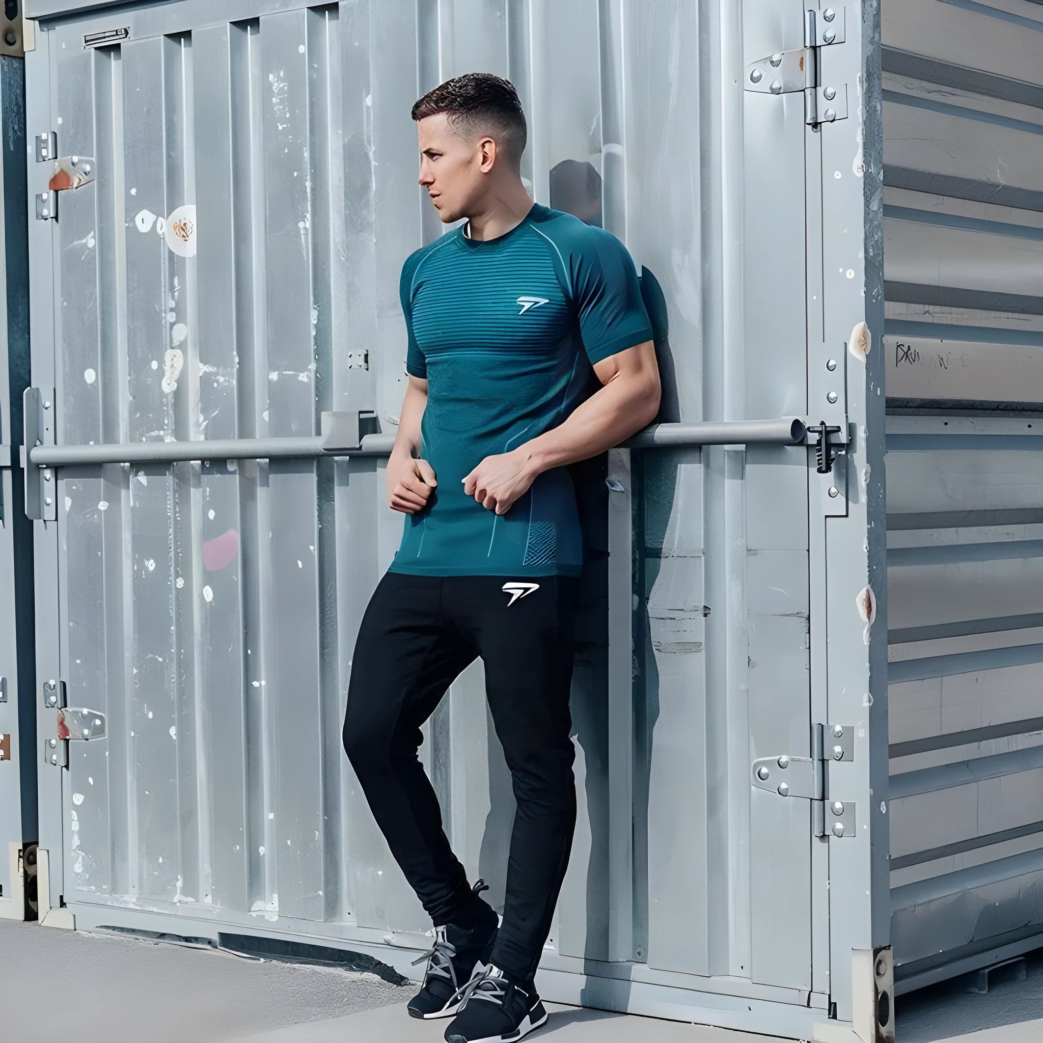 Men's quick-dry cotton short sleeve workout t-shirt in blue for running and fitness