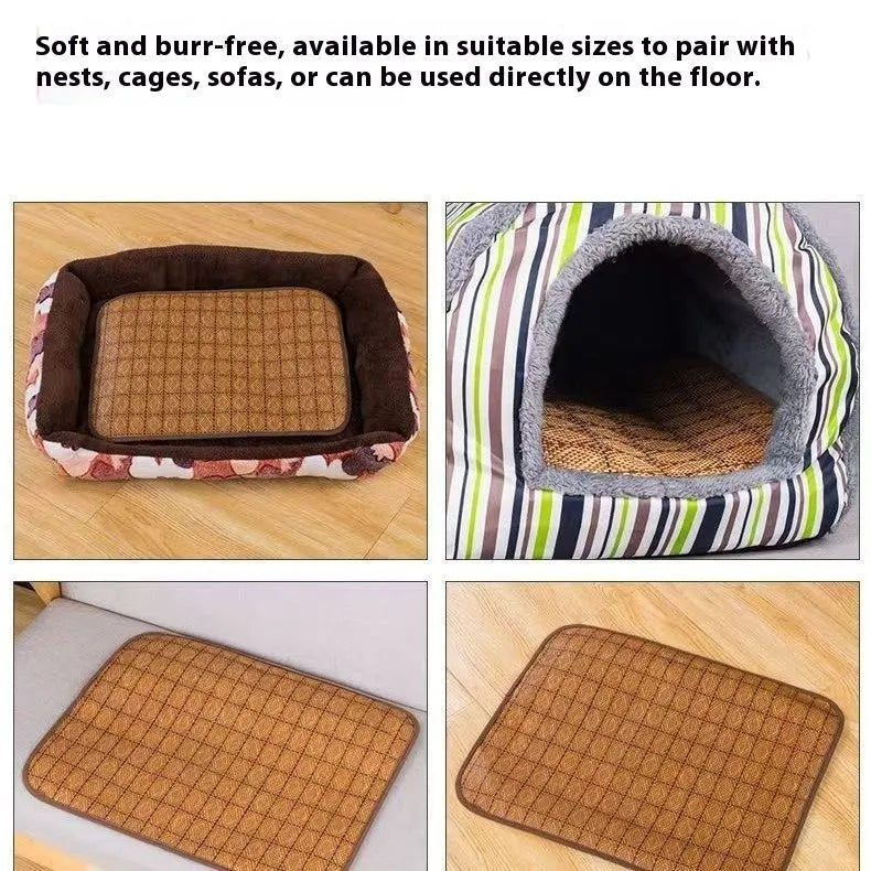 Brown rattan fibre cooling mat for dogs in various sizes from small to extra-large 3XL