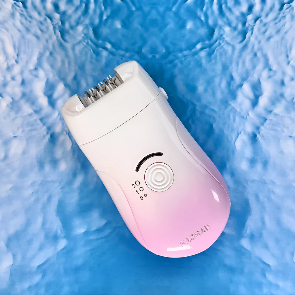 Pink USB three-in-one waterproof hair removal device for women with attachments and USB cable