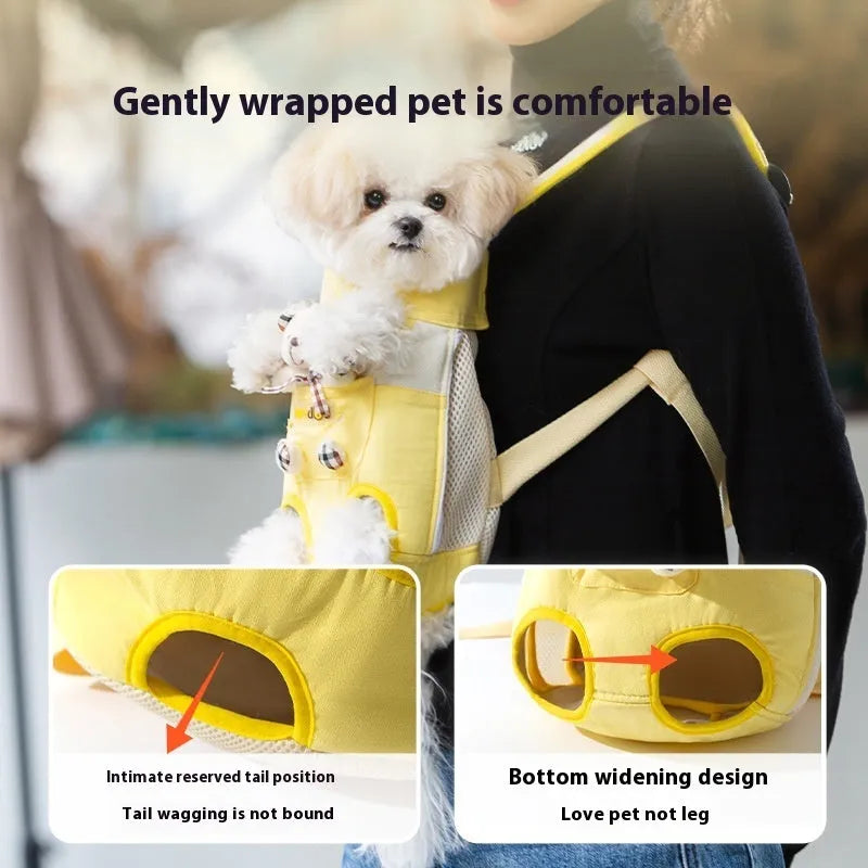 Cartoon Beka yellow bear design pet carrier bag in soft canvas with colourful stitching details