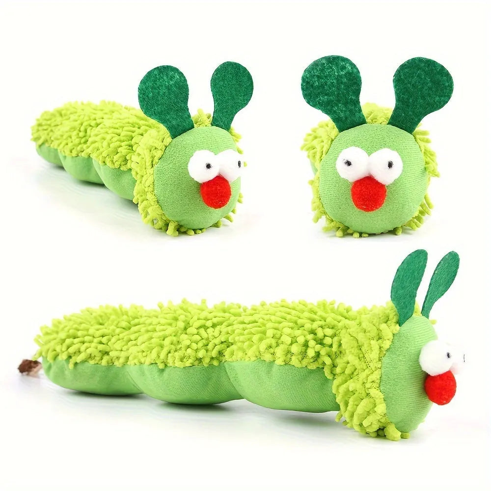 Green interactive plush cat toy pillow with electronic features, 24cm long