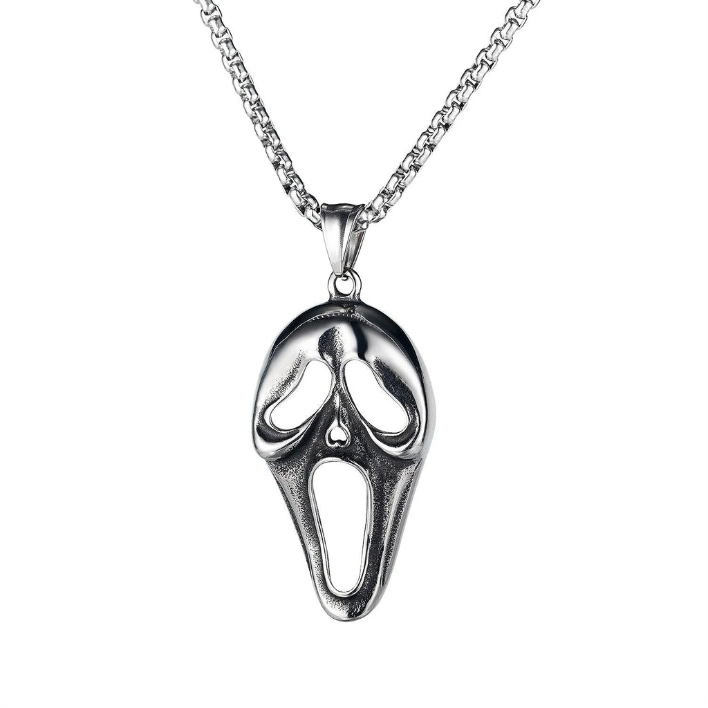 Men's stainless steel skull necklace with alloy pendant in silver colour variations