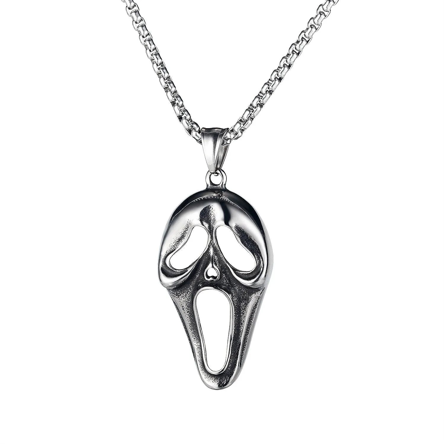Men's stainless steel skull necklace with alloy pendant in silver colour variations