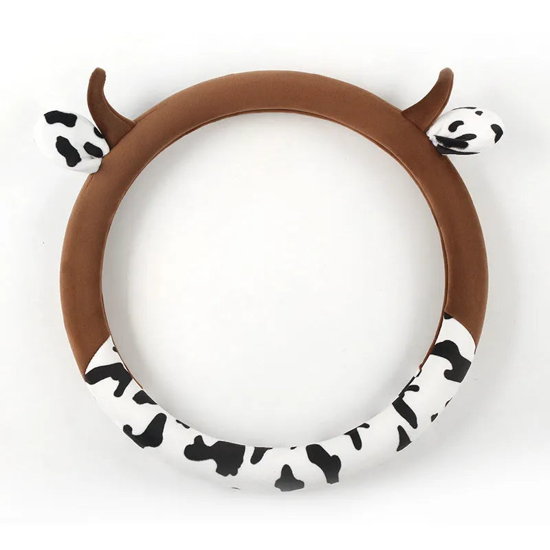 Short plush steering wheel cover with protective handle in black colour
