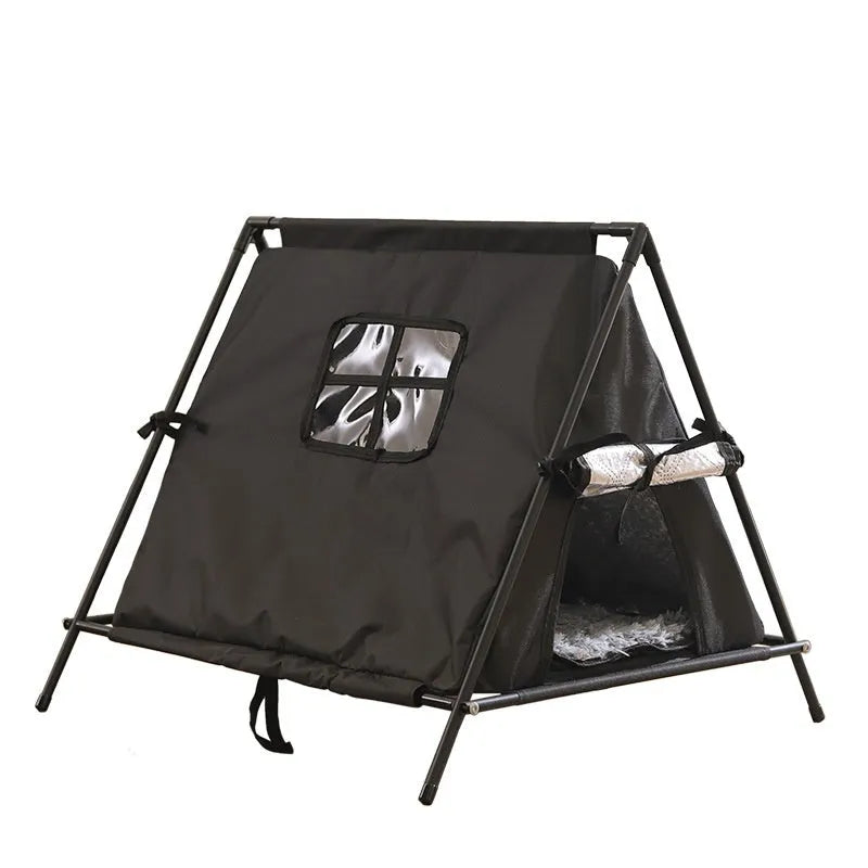 Outdoor triangular tent cat nest in black, small size, made from Oxford cloth for winter warmth