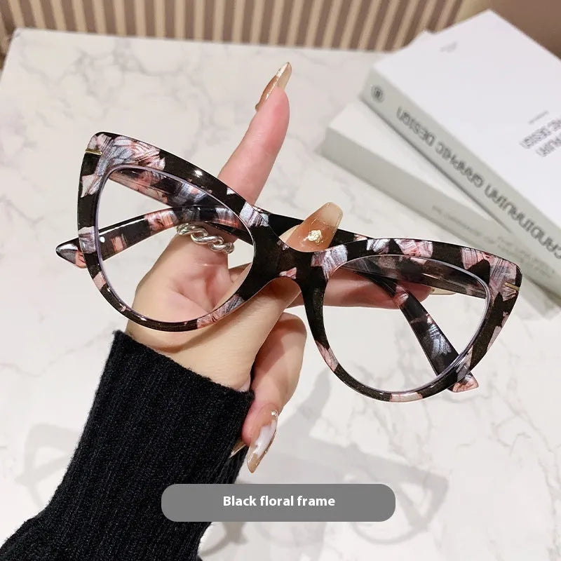 Women's large frame cat's eye presbyopic glasses with dragon and phoenix decorations in multiple colour options