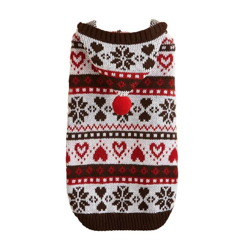 Striped camouflage dog sweater on small Bichon breed in pink colour