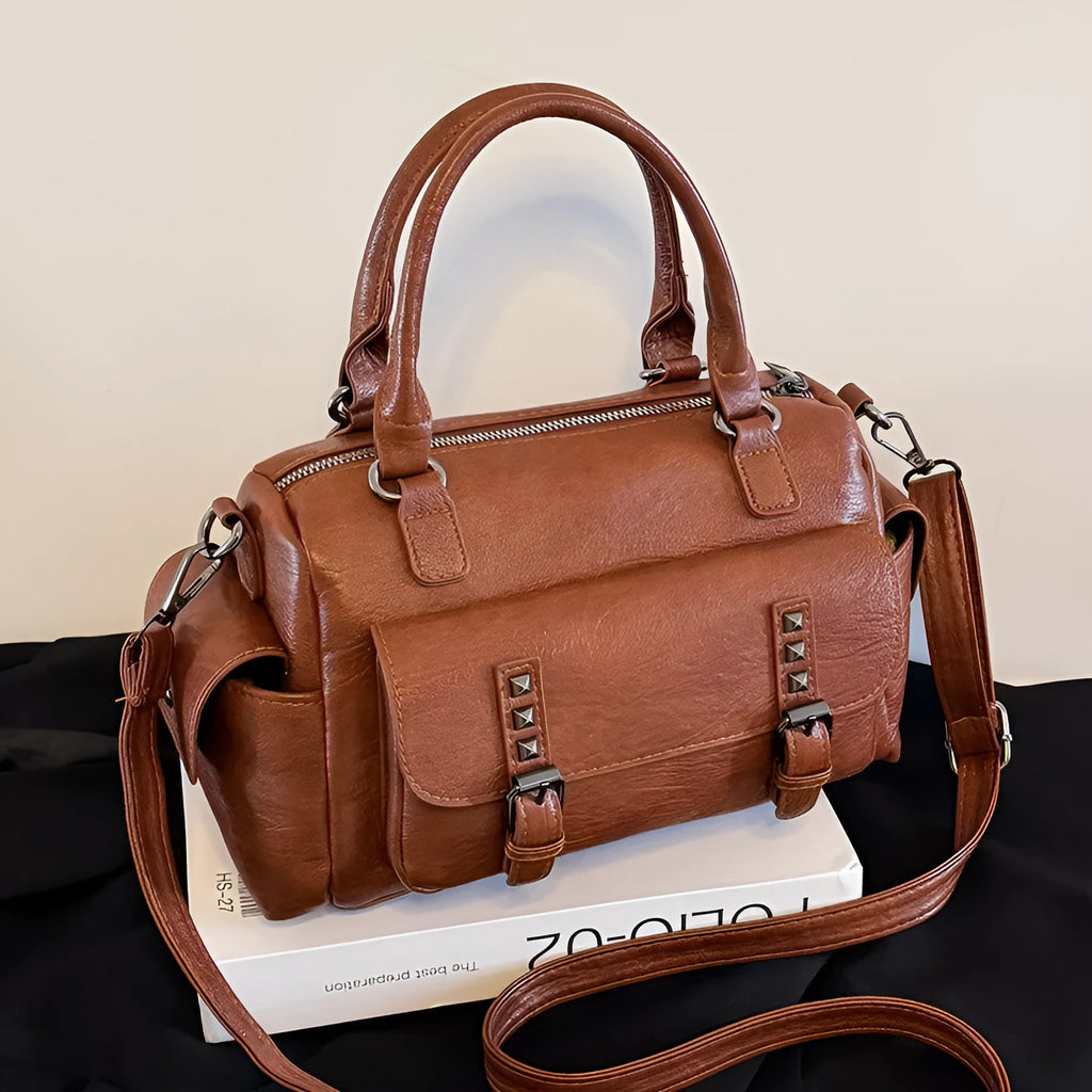 Vintage large capacity horizontal square messenger bag in PU leather
