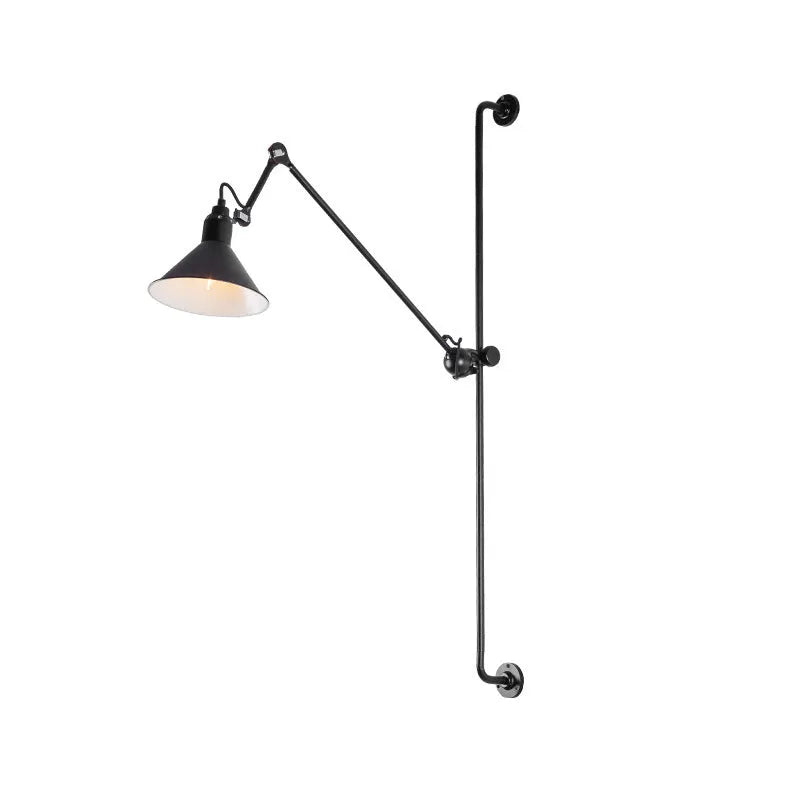 Black rotating rocker arm eye protection wall lamp with plug and Nordic iron lampshade showing warm bulb